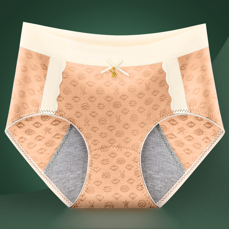 Dámske menštruačné spodné nohavičky s stredným pásom, reliéfny vzor, grafén antibakteriálna podšívka, viskózová látka.