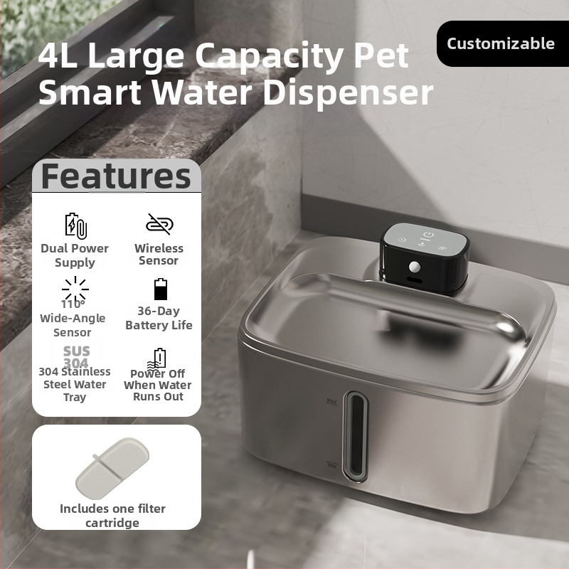 Dvojmódový zásobník vody pre domáce zvieratá z nerezovej ocele, objem 4 L, odnímateľný, vhodný pre psov a mačky, model YPD-C016