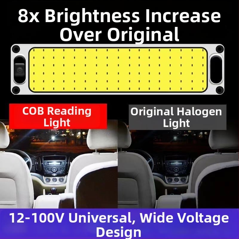 LED strešné svetlo COB pre vozidlá — vstup 12-85V, 54/87/108 LED, rozmery 28×6,5×2,9 cm