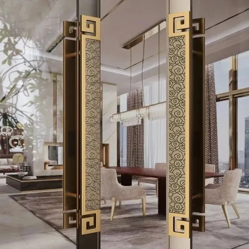 Dverová rukoväť s dlhým úchopom, zliatina hliníka, elektrogravirovaný povrch, model Engraving 23, Nový čínsky štýl