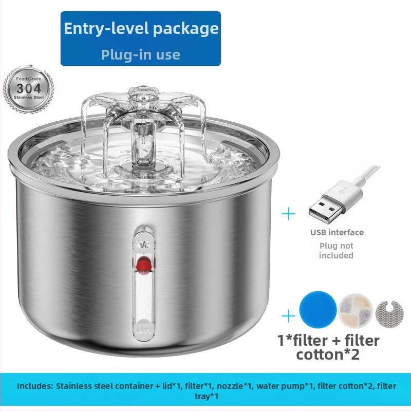 WF250 fontána na vodu pre domáce zvieratá – 304 nerezová oceľ, odnímateľný dizajn, systém cirkulácie vody, vhodná pre psy a mačky, hmotnosť 800 g