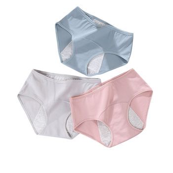 Dámske bavlnené nohavičky so strednou taliou a ochranou proti úniku počas menštruačného obdobia; 95% bavlna, 5% elastán, podšívka rozkroku 100% bavlna, rýchloschnúce