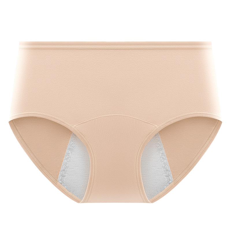 Dámske bavlnené nohavičky so strednou taliou a ochranou proti úniku počas menštruačného obdobia; 95% bavlna, 5% elastán, podšívka rozkroku 100% bavlna, rýchloschnúce