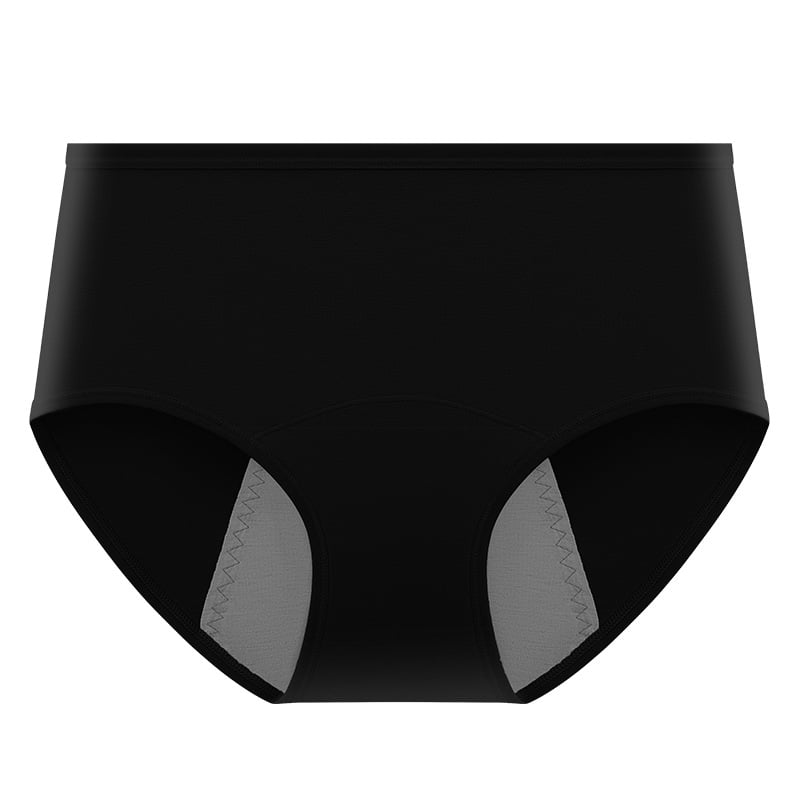 Dámske bavlnené nohavičky so strednou taliou a ochranou proti úniku počas menštruačného obdobia; 95% bavlna, 5% elastán, podšívka rozkroku 100% bavlna, rýchloschnúce