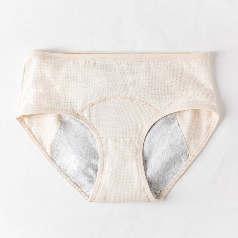 Menštruačné nohavičky, bezšvové, stredne vysoký pás, bavlna 92,6%, vsadka v rozkroku z regenerovanej celulózovej vlákna 100%, priedušné a proti únikom pre mladé ženy.