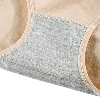 Bavlnené dámske menštruačné nohavičky s ochranou proti bočnému úniku; hlavný materiál 95% bavlna, vrchný diel 100% bavlna, rýchle sušenie, stredný pás