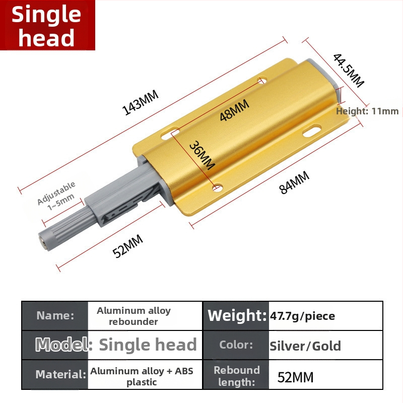 Hliníkový rebounder pre dvere skriniek a šatníka – bez rukoväti, samoelastický mechanizmus, elektrolytický povrch