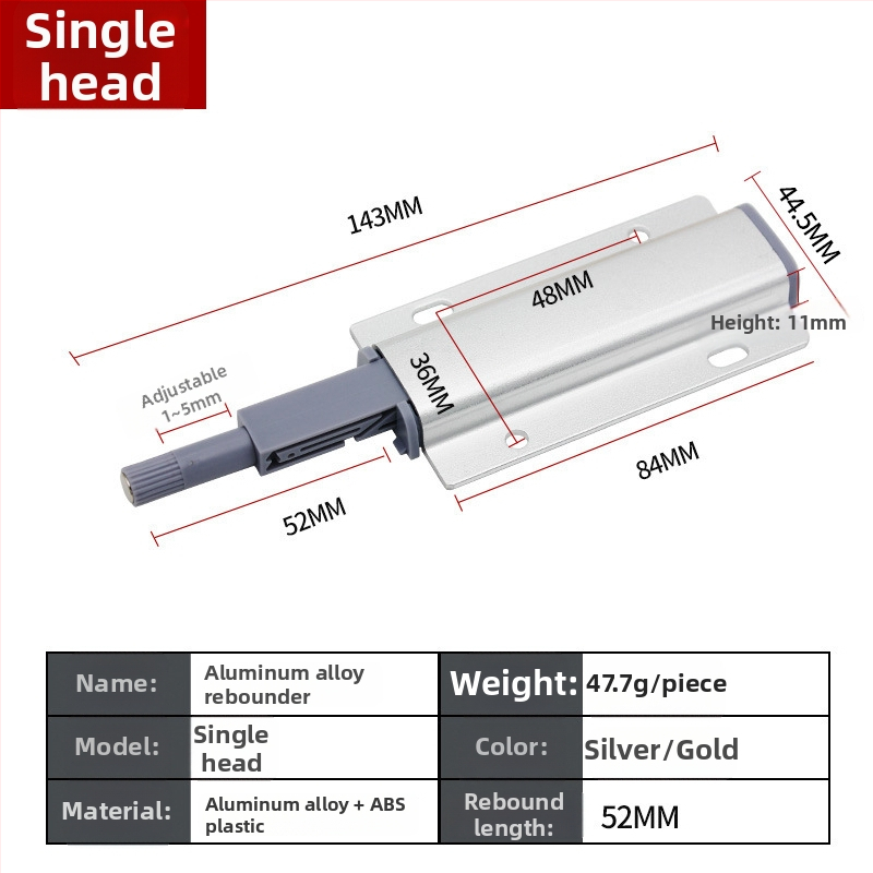 Hliníkový rebounder pre dvere skriniek a šatníka – bez rukoväti, samoelastický mechanizmus, elektrolytický povrch