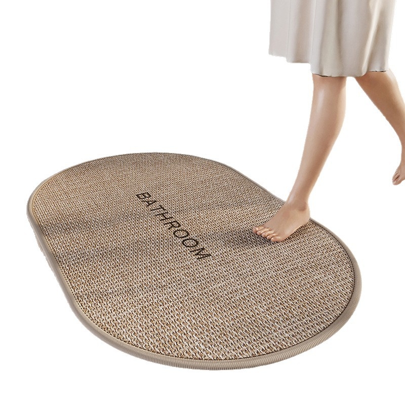 Ovalný kúpeľňový koberec z polyestera — tlačený dizajn, umývateľný, moderný minimalistický štýl