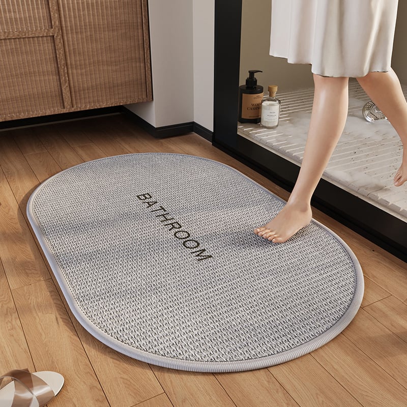 Ovalný kúpeľňový koberec z polyestera — tlačený dizajn, umývateľný, moderný minimalistický štýl