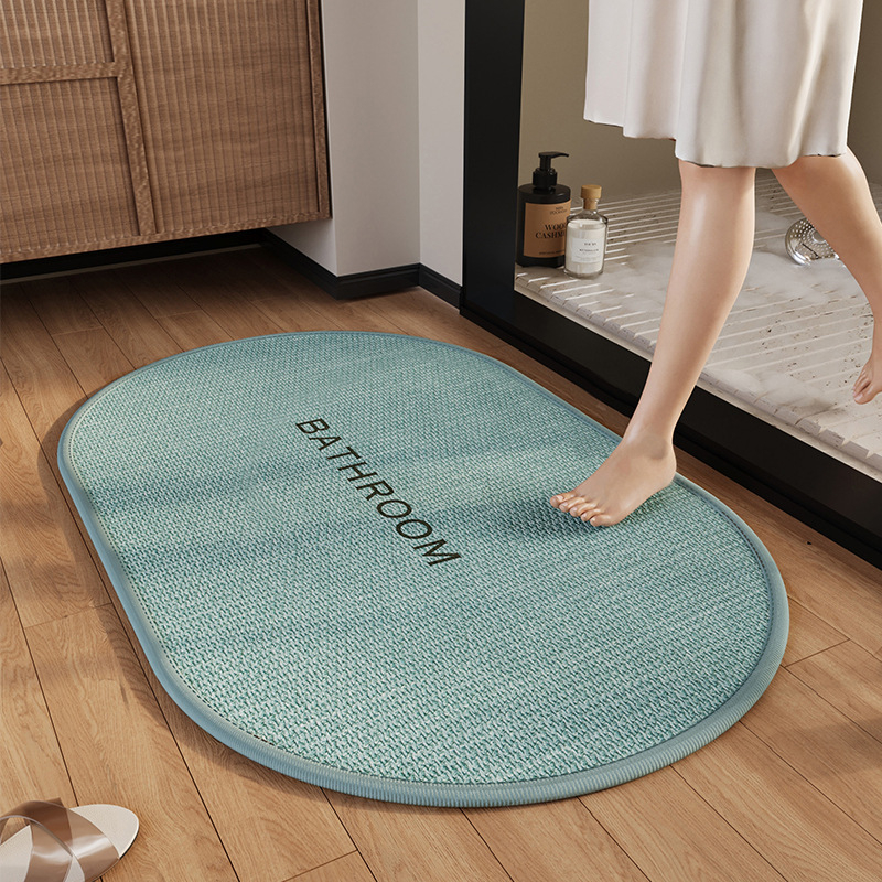 Ovalný kúpeľňový koberec z polyestera — tlačený dizajn, umývateľný, moderný minimalistický štýl
