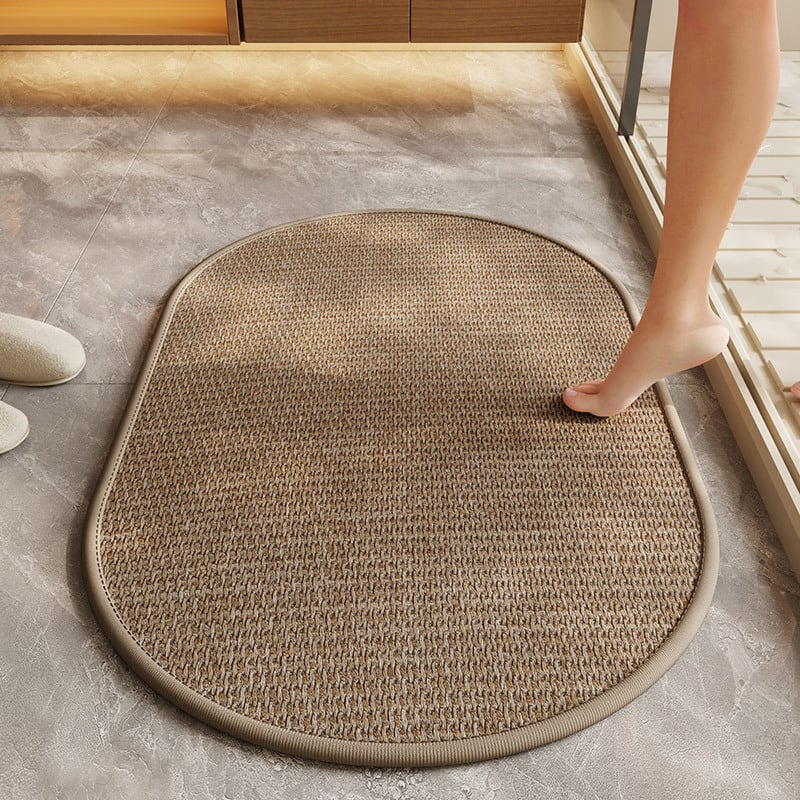 Ovalný kúpeľňový koberec z polyestera — tlačený dizajn, umývateľný, moderný minimalistický štýl