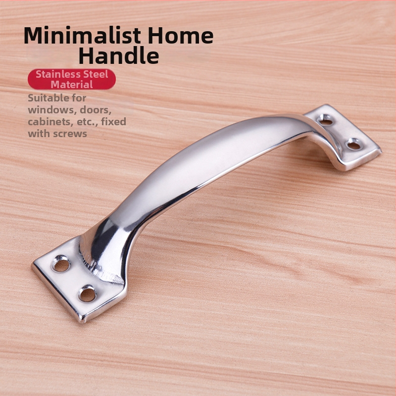 Nerūsējošā tērauda loka formas rokturis skapjiem, atvilktnēm un logiem, pulēta virsma, modelis M, moderns minimālisma stils