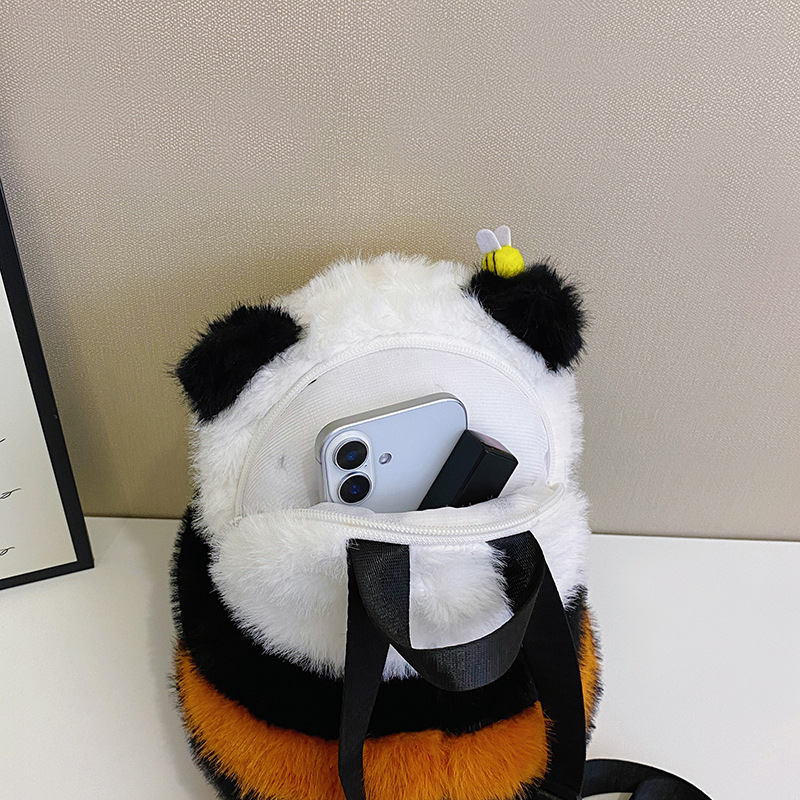 Panda plišani ruksak s dječjim crtanim stilom, zatvaranje zipom, džep za mobitel, podstava od poliestera
