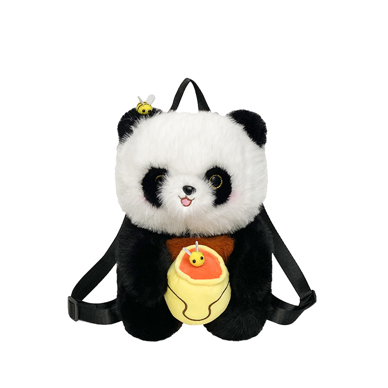 Panda plišani ruksak s dječjim crtanim stilom, zatvaranje zipom, džep za mobitel, podstava od poliestera