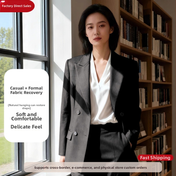 Blazer pre ženy so zúženým pásom, vzor herringbone, špičatý golier, dvojradové gombíky, zmes polyesteru a viskozý