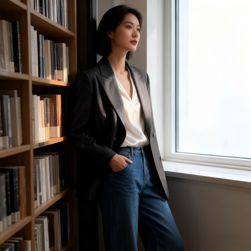 Blazer pre ženy so zúženým pásom, vzor herringbone, špičatý golier, dvojradové gombíky, zmes polyesteru a viskozý