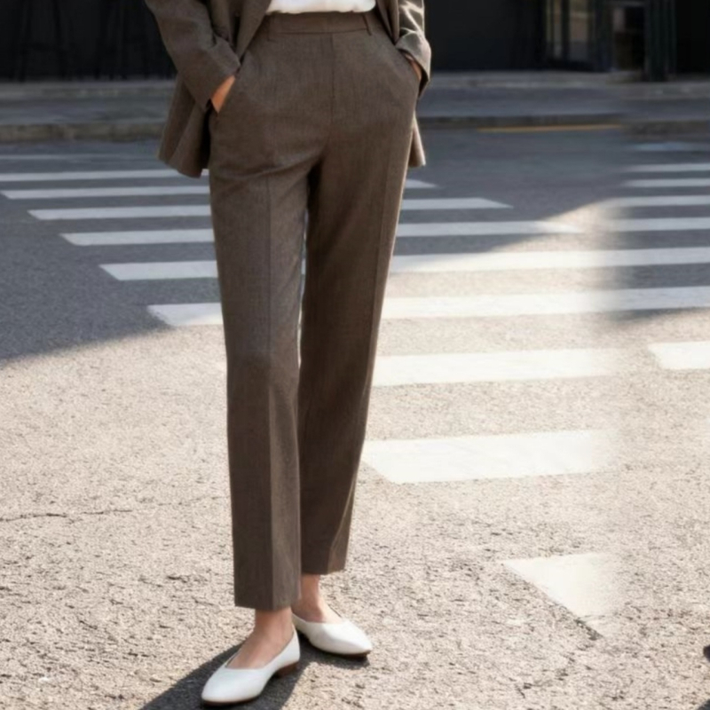 Blazer pre ženy so zúženým pásom, vzor herringbone, špičatý golier, dvojradové gombíky, zmes polyesteru a viskozý