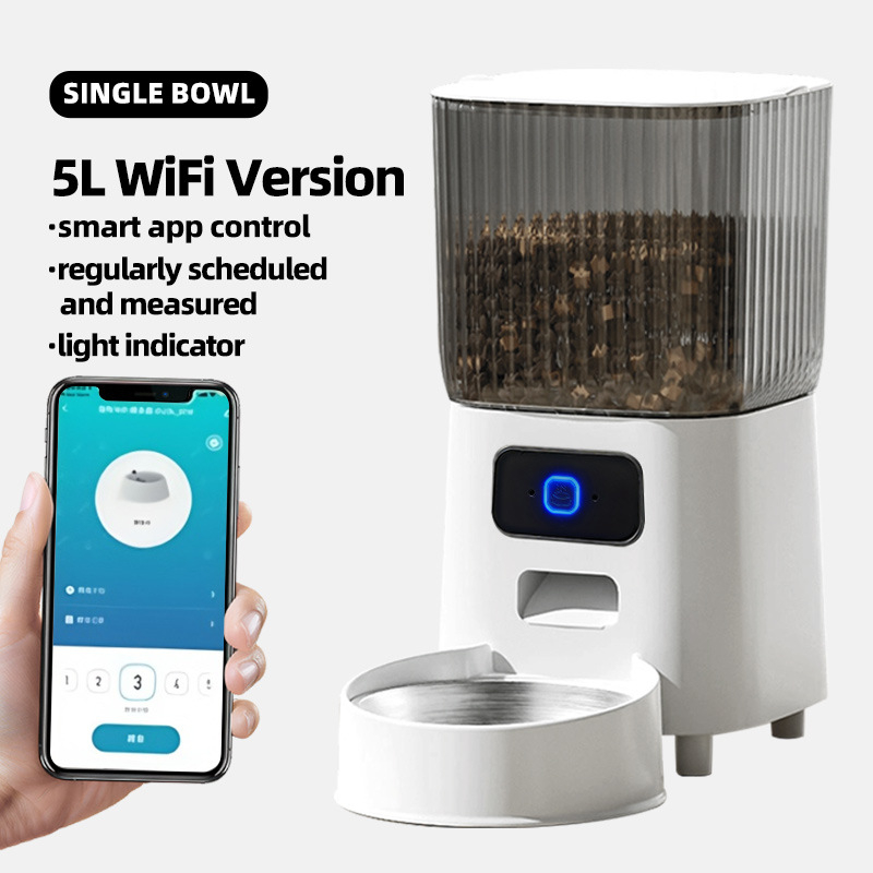 Automatický kŕmovač pre domáce zvieratá s širokouhlým videom, dvojpásmové 5G pripojenie, časovač a dávkovanie, ovládané cez aplikáciu, odnímateľný, pre psy a mačky