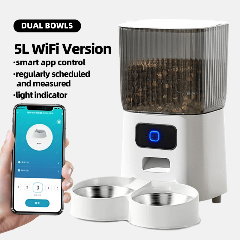 Automatický kŕmovač pre domáce zvieratá s širokouhlým videom, dvojpásmové 5G pripojenie, časovač a dávkovanie, ovládané cez aplikáciu, odnímateľný, pre psy a mačky