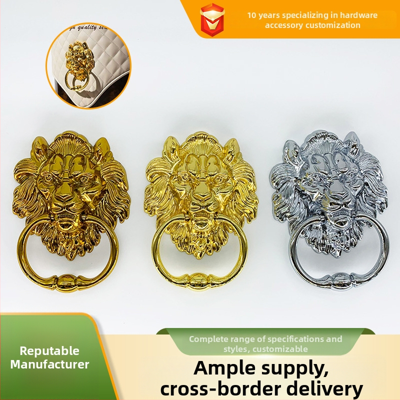 Kľučka na dvere s hlavou leva a veľkým ťahovým krúžkom — zliatina zinku, liatie pod tlakom, nový čínsky štýl, pre skrinky, zásuvky a dvere šatníkovej skrine