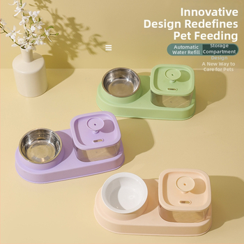 KUCHI Automatický zásobník vody pre domáce zvieratá s oddelením suchého a mokrého a miskou z nerezovej ocele