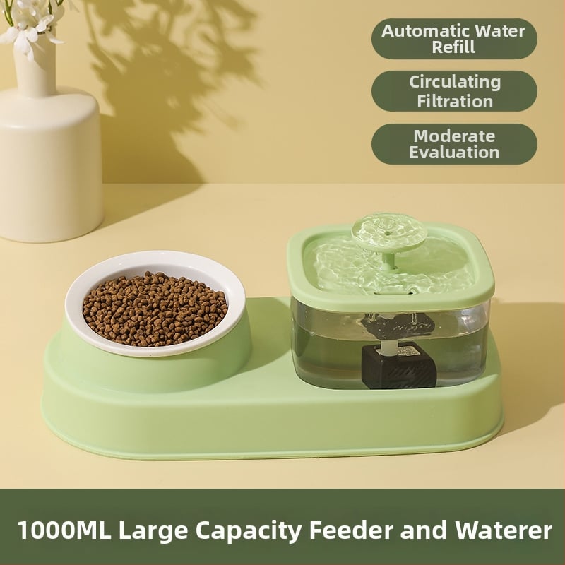 KUCHI Automatický zásobník vody pre domáce zvieratá s oddelením suchého a mokrého a miskou z nerezovej ocele