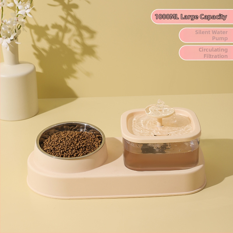KUCHI Automatický zásobník vody pre domáce zvieratá s oddelením suchého a mokrého a miskou z nerezovej ocele