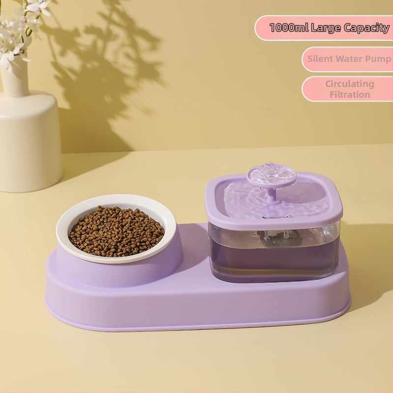 KUCHI Automatický zásobník vody pre domáce zvieratá s oddelením suchého a mokrého a miskou z nerezovej ocele
