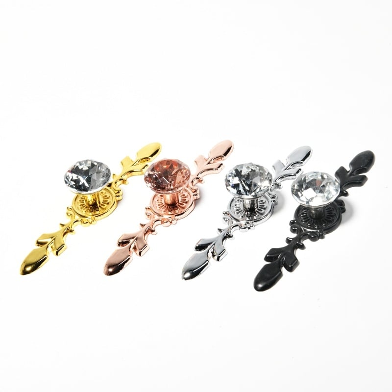 Ťahadlo k zásuvke/skriňa s diamantovým tvarom skla, telo zo zinkovej zliatiny + skla, moderný minimalistický štýl, elektroplátovanie