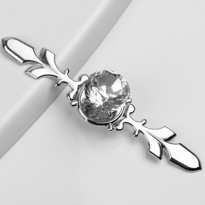 Ťahadlo k zásuvke/skriňa s diamantovým tvarom skla, telo zo zinkovej zliatiny + skla, moderný minimalistický štýl, elektroplátovanie