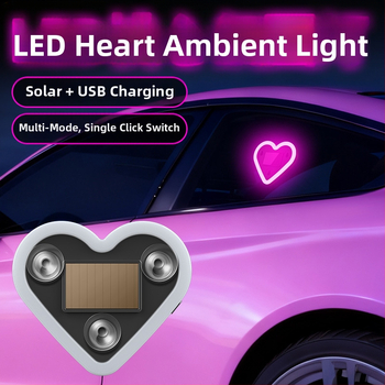 Automobilová atmosférická LED svetelná dekorácia na C-stĺp, trojuholníkové srdce, bezdrôtové neónové osvetlenie, ABS materiál, 0,5 W pri 5 V, prísavkové uchytenie, univerzálne použitie
