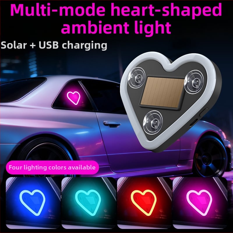 Automobilová atmosférická LED svetelná dekorácia na C-stĺp, trojuholníkové srdce, bezdrôtové neónové osvetlenie, ABS materiál, 0,5 W pri 5 V, prísavkové uchytenie, univerzálne použitie