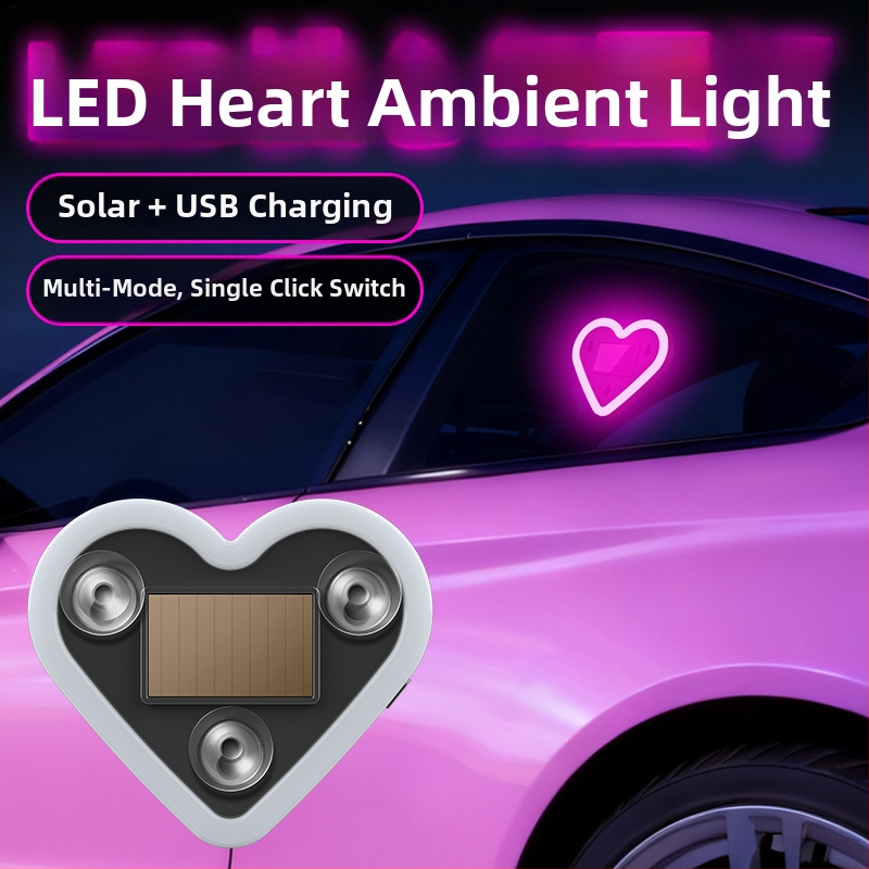Automobilová atmosférická LED svetelná dekorácia na C-stĺp, trojuholníkové srdce, bezdrôtové neónové osvetlenie, ABS materiál, 0,5 W pri 5 V, prísavkové uchytenie, univerzálne použitie