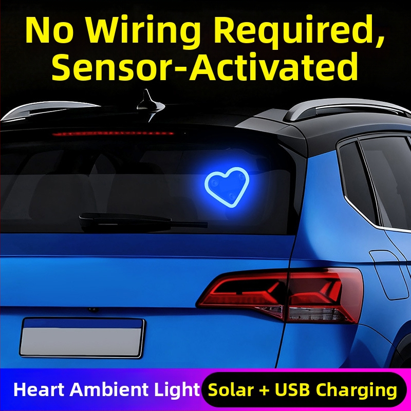 Automobilová atmosférická LED svetelná dekorácia na C-stĺp, trojuholníkové srdce, bezdrôtové neónové osvetlenie, ABS materiál, 0,5 W pri 5 V, prísavkové uchytenie, univerzálne použitie