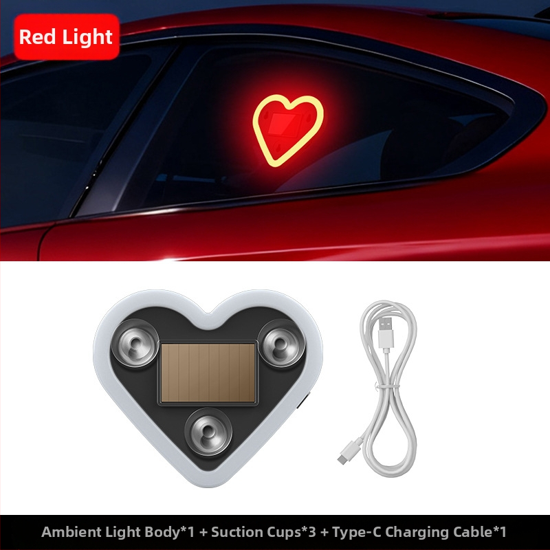 Automobilová atmosférická LED svetelná dekorácia na C-stĺp, trojuholníkové srdce, bezdrôtové neónové osvetlenie, ABS materiál, 0,5 W pri 5 V, prísavkové uchytenie, univerzálne použitie