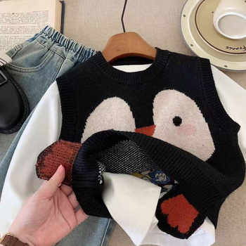 Detská bavlnená pletená vesta bez rukávov, okrúhly výstrih, kórejský štýl