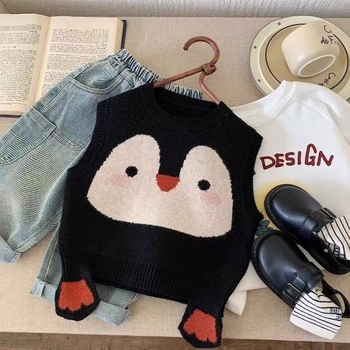 Detská bavlnená pletená vesta bez rukávov, okrúhly výstrih, kórejský štýl