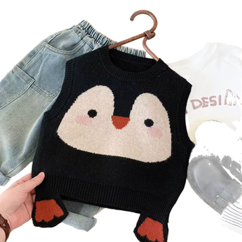 Detská bavlnená pletená vesta bez rukávov, okrúhly výstrih, kórejský štýl