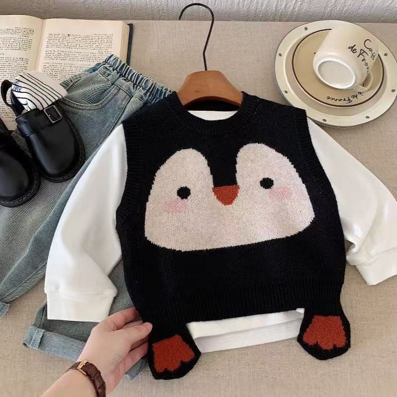 Detská bavlnená pletená vesta bez rukávov, okrúhly výstrih, kórejský štýl