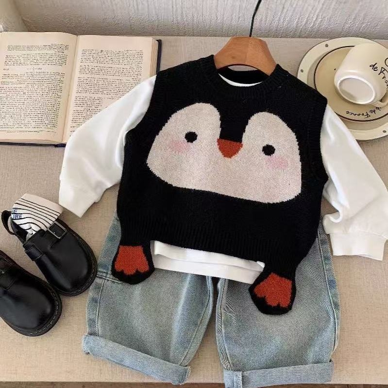 Detská bavlnená pletená vesta bez rukávov, okrúhly výstrih, kórejský štýl