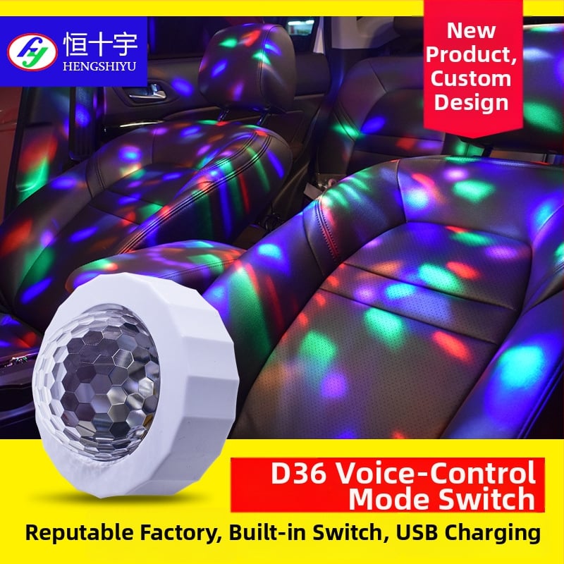 Interiérové USB RGB LED svetlo do auta s hlasovým ovládaním a rytmom hudby, model D36, 3W, 5V, 1A, PC telo