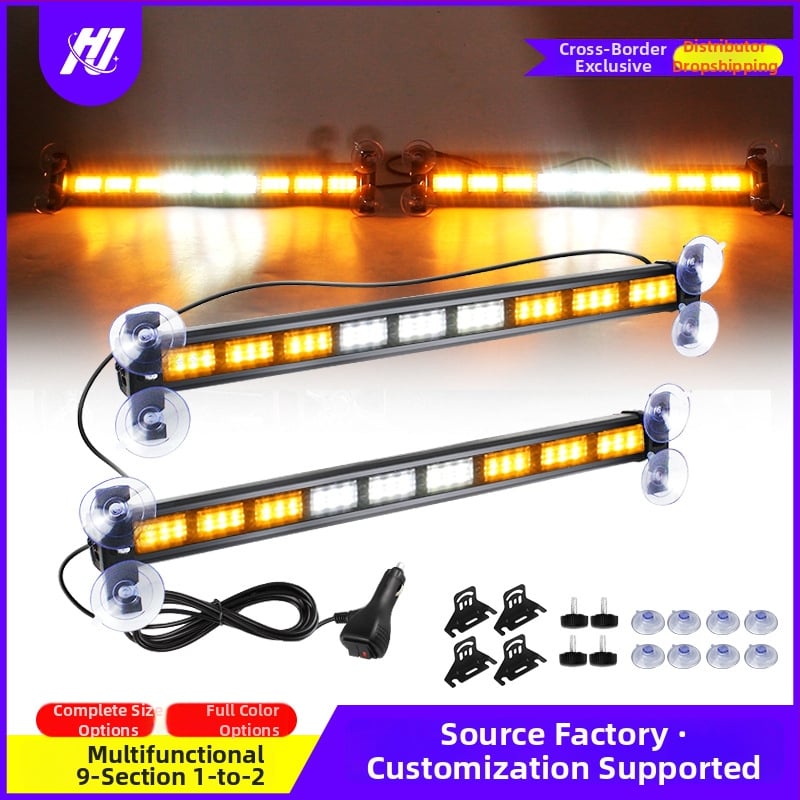 LED pásové svetlo pre vozidlá – farebne meniace varovné svetlo a stroboskop, model DGN-9*2, 72W, 9-30V, 3A, PC+LED