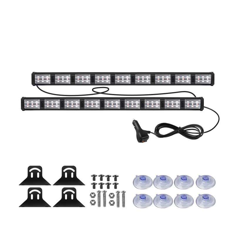 LED pásové svetlo pre vozidlá – farebne meniace varovné svetlo a stroboskop, model DGN-9*2, 72W, 9-30V, 3A, PC+LED