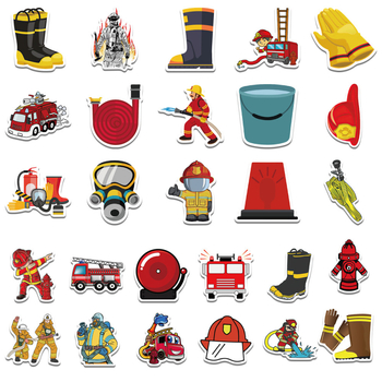 Ji Xiaoxiao – 50 kusov samolepiek s témou hasenia požiaru (hasičské auto, hasič) – roztomilý štýl, tlačená výroba
