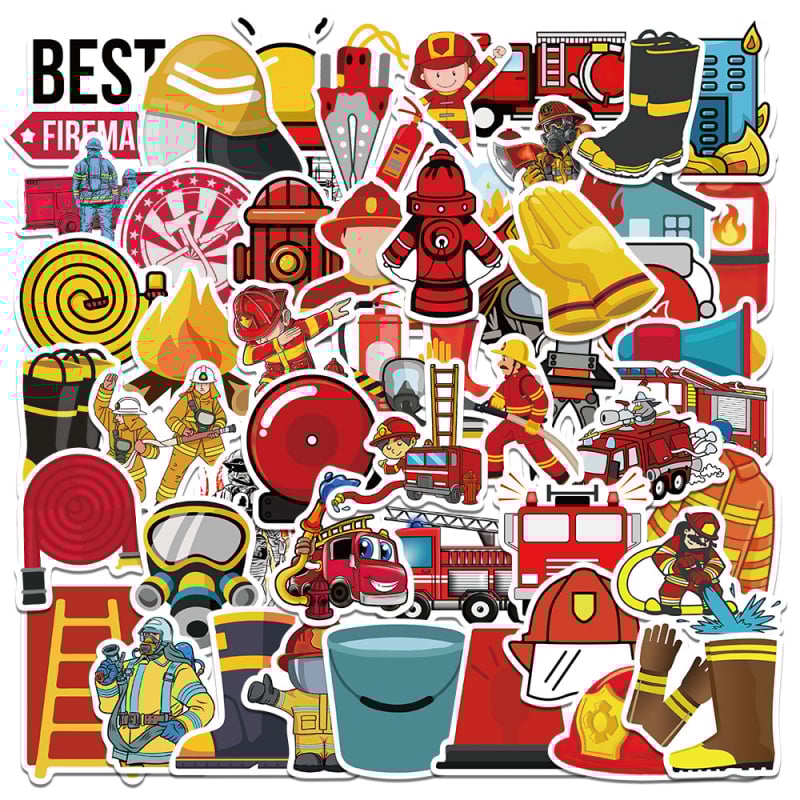 Ji Xiaoxiao – 50 kusov samolepiek s témou hasenia požiaru (hasičské auto, hasič) – roztomilý štýl, tlačená výroba