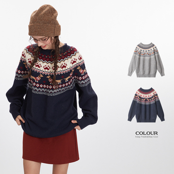 Pulover Harajuku Jacquard Slobodan kroj Okrugli izrez