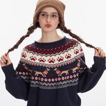 Pulover Harajuku Jacquard Slobodan kroj Okrugli izrez