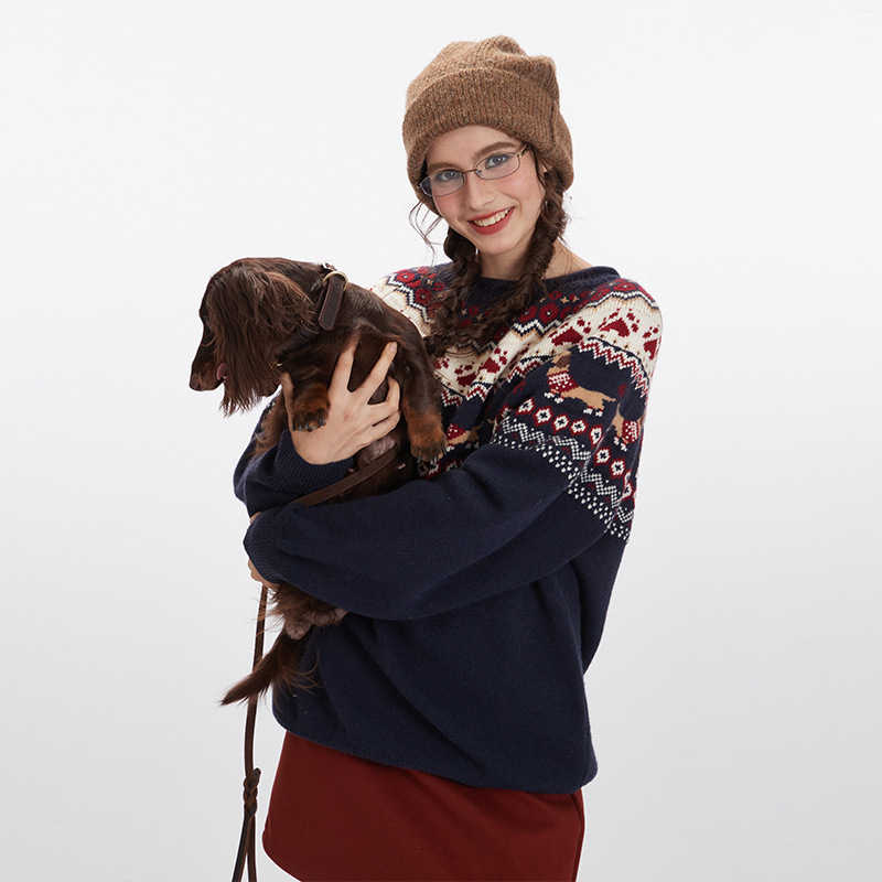 Pulover Harajuku Jacquard Slobodan kroj Okrugli izrez