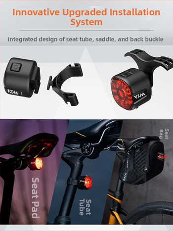 Zadné svetlo na bicykel s inteligentným senzorom a varovným brzdovým režimom, USB nabíjanie, 250 mAh batéria, 6 režimov, VXM